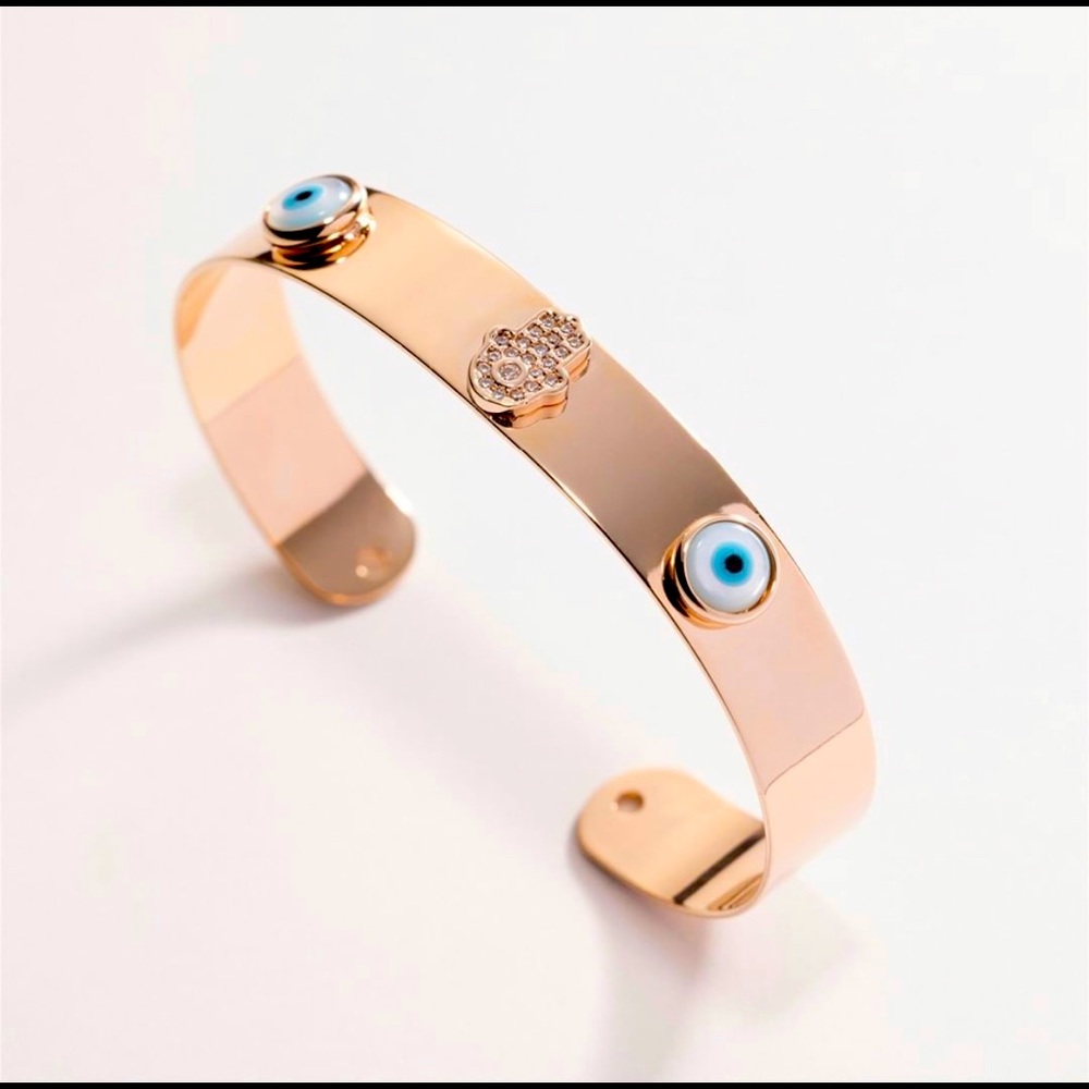 Gold Hamsa and Greek Eye Cuff Bracelet